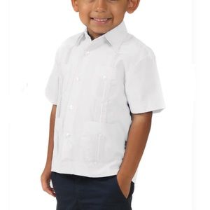 Toddler Boys Cotton Blend Guayabera Shirt Short Sleeve Mojito Collection white